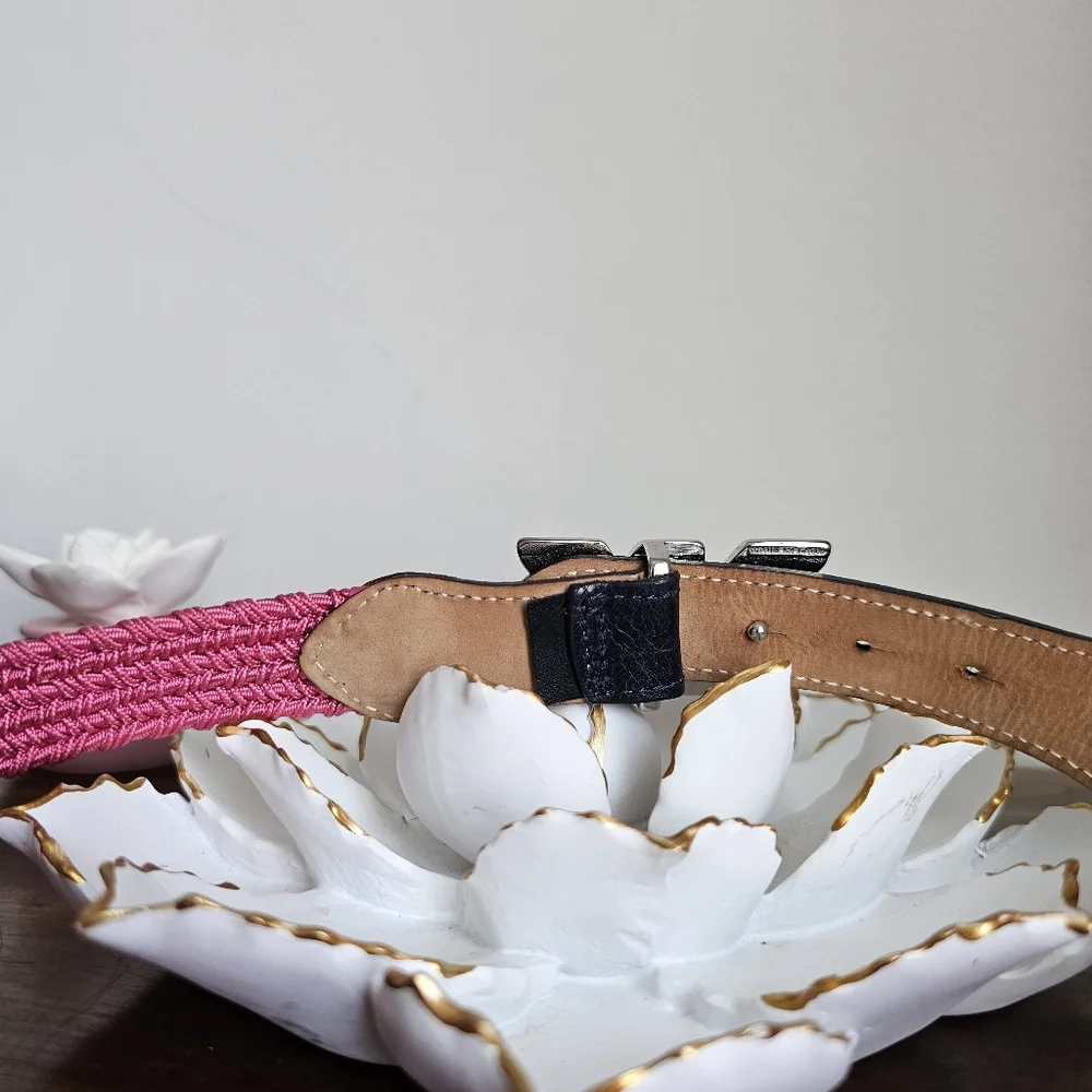 Rare Giorgio Armani Kid's Elastic Waist Pink Braided Logo Eagle Buckle Belt